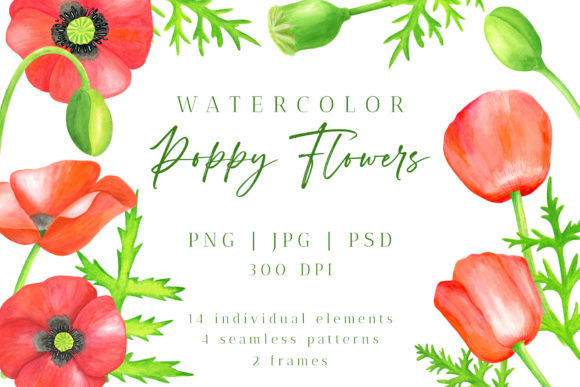 A Handcrafted Watercolor Poppy Clipart Collection