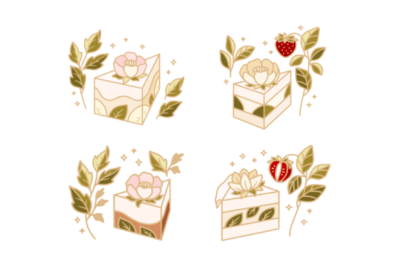 A Peony Flower Vanilla Cheesecake Graphic Design Collection