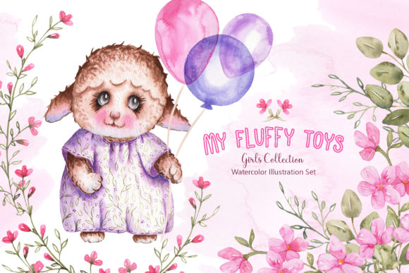 A Watercolor Fluffy Toys Girls Set for Creative Expression