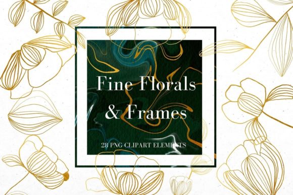 Gold Line Flowers and Green Frames: A Digital Clipart Set Evaluation