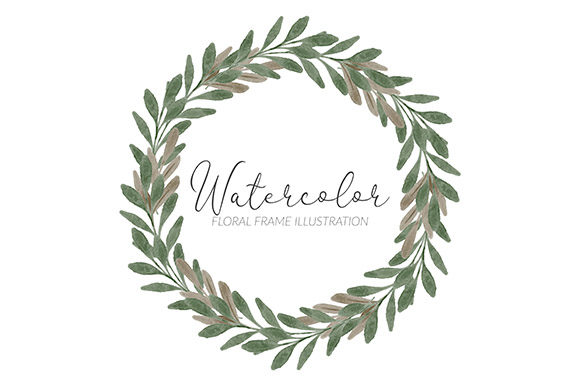 Modern Watercolor Foliage Circle Wreath Illustration