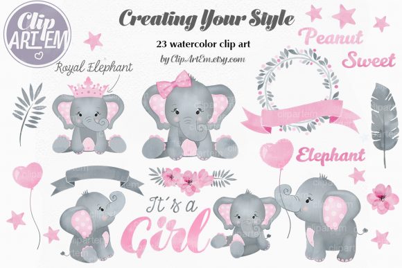 Pink Elephant Watercolor Set: A Complete Digital Art Bundle for Celebrations