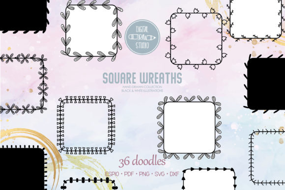 Square Wreaths Hand Drawn Frames: A Bundle for Creative Freedom