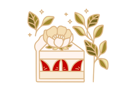 Strawberry Cheesecake with Flowers and Leaves