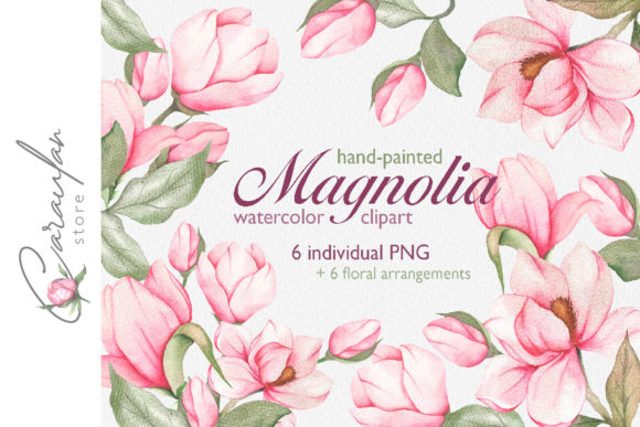 The Elegance of PINK Magnolia Watercolor Clipart