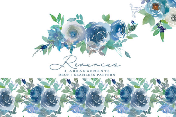 Watercolor Romantic Sky Blue Flowers Clipart Collection